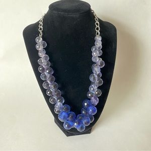 Blue plastic faceted beads chunky statement necklace